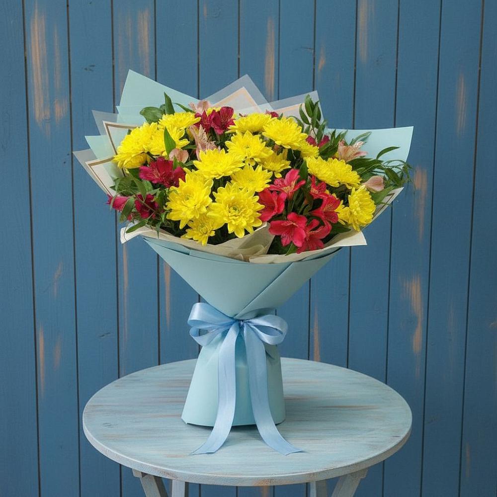 Букет цветов из: Альстромерии и Хризантемы в Ижморском