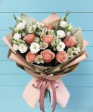 Букет цветов из:  Розы, Альстромерии и Лизиантусы в Ижморском