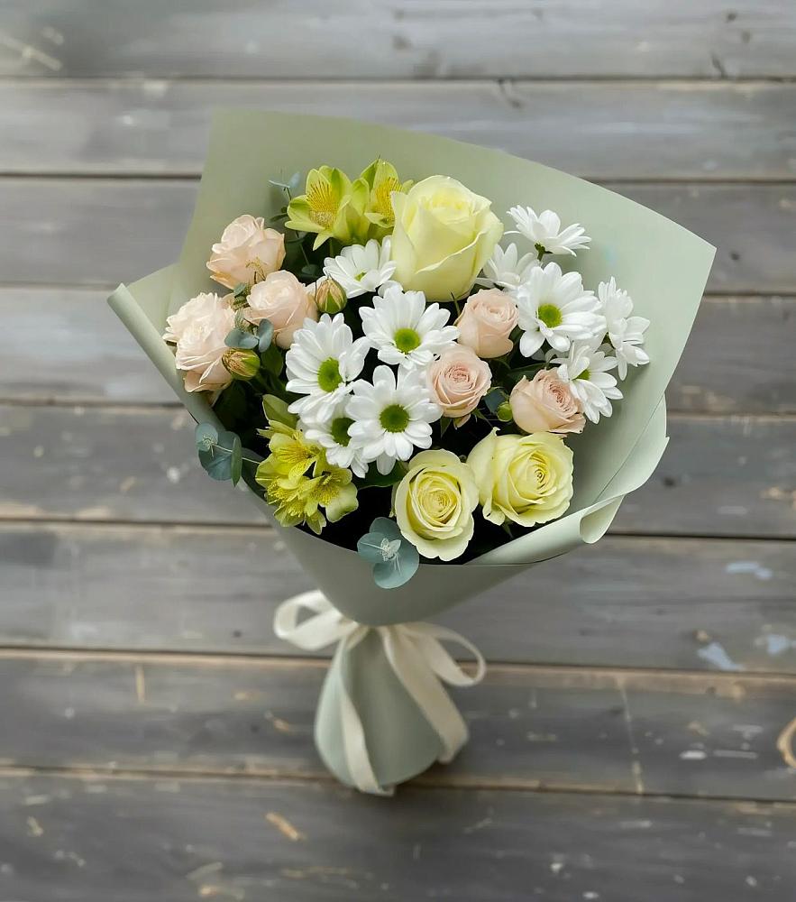 Букет цветов из: Альстромерии, Розы и Хризантемы в Ижморском