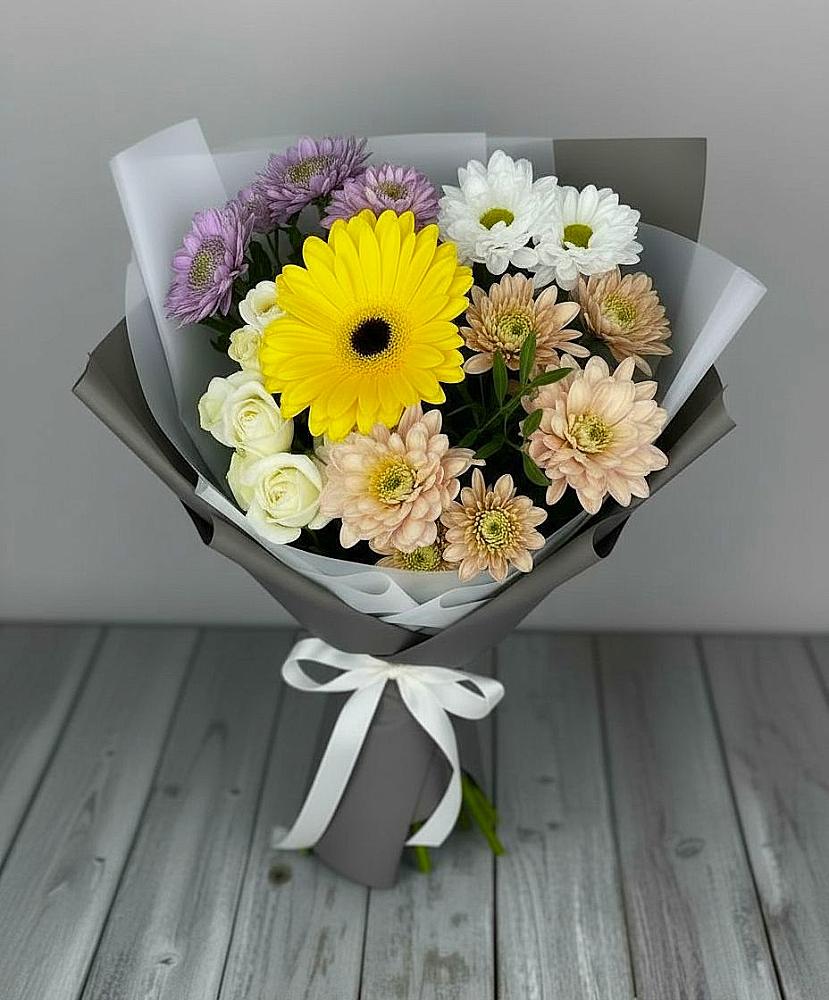 Букет цветов из: Розы, Герберы и Хризантемы в Ижморском