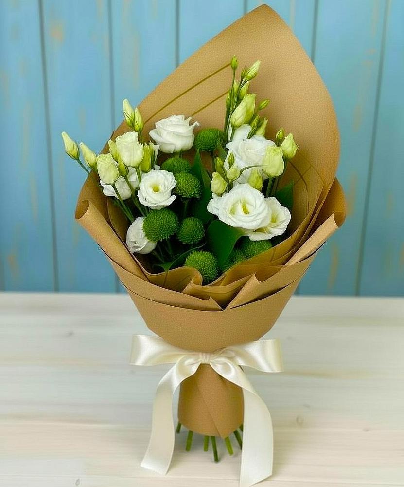 Букет цветов из: Хризантемы и Лизиантусы в Ижморском