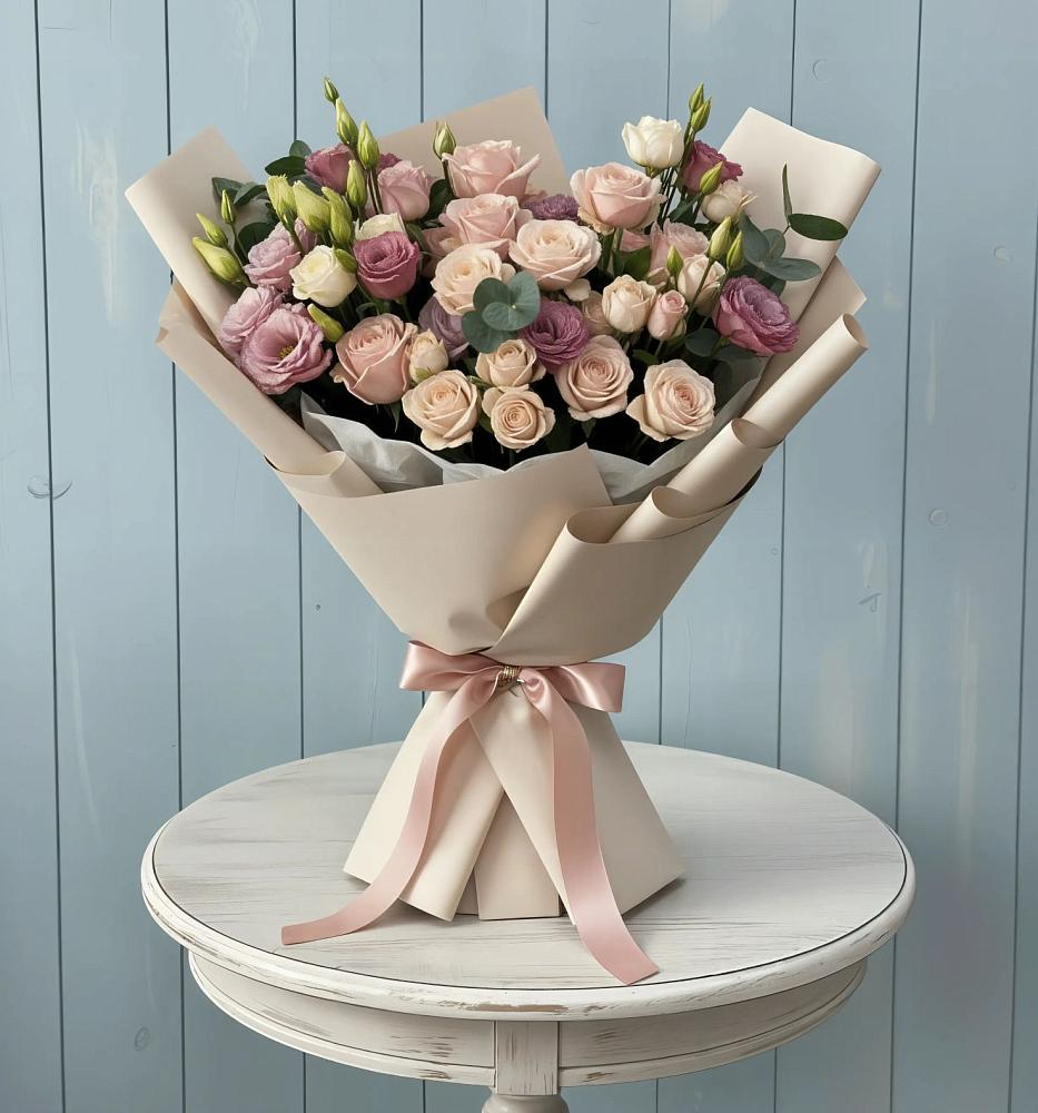 Букет цветов из: Розы и Лизиантусы в Ижморском