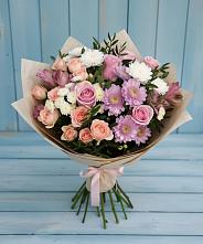 Букет цветов из:  Хризантемы, Розы и Альстромерии в Ижморском