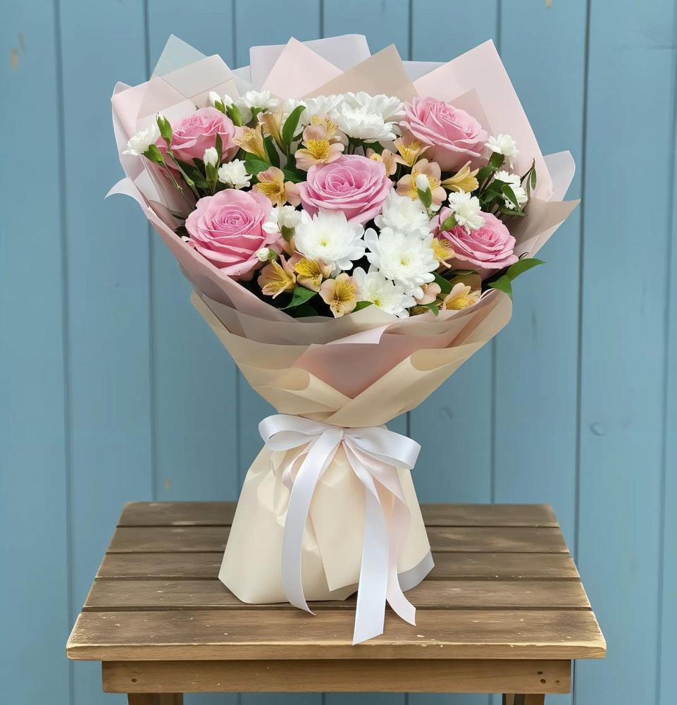 Букет цветов из: Гвоздики, Орхидеи и Розы в Ижморском