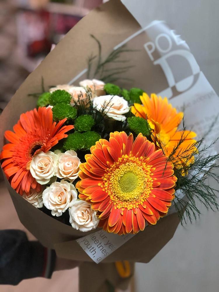 Букет цветов из: Герберы, Хризантемы и Розы в Ижморском
